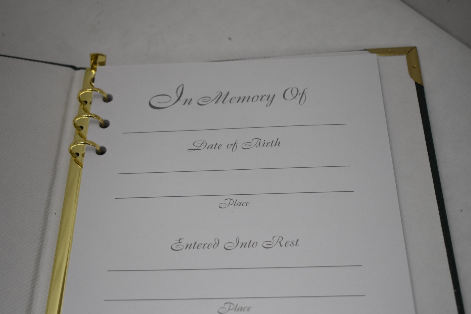 In Memory Book Floral Cards Funeral Guest Registry Album Green Gold Corners 11×9
