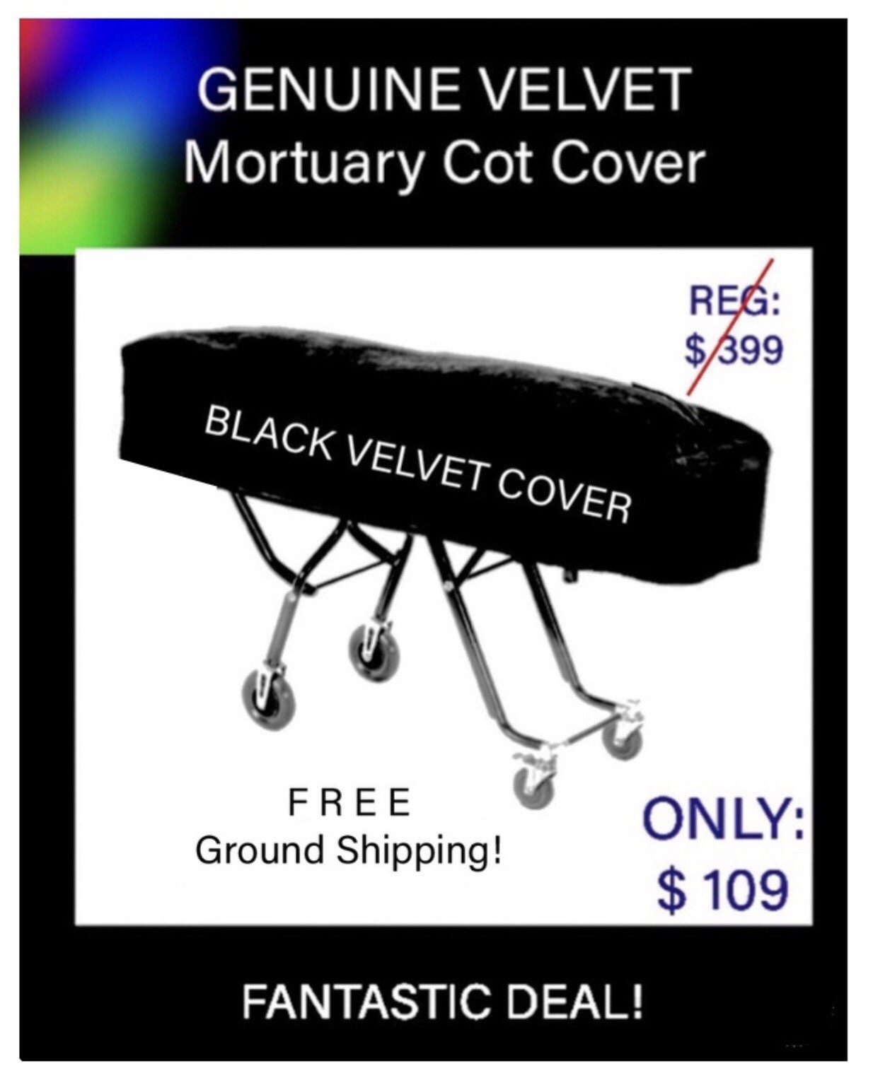 Mortuary Cot & Stretcher Cover: BLACK VELVET — Funeral Homes & 1st Responders!!
