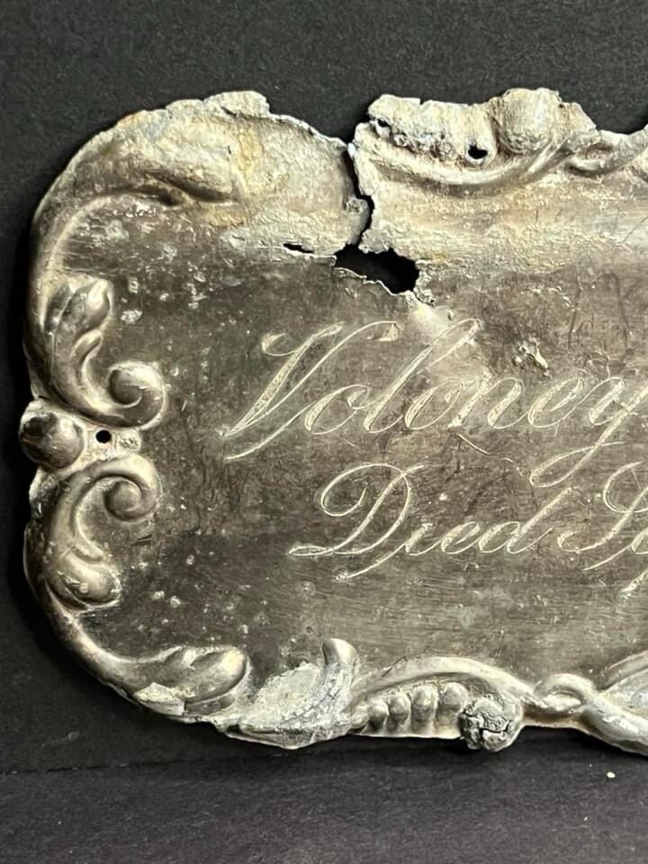 Antique Funeral Casket Plate 1920 Voloney V Whitney Coffin Mortuary