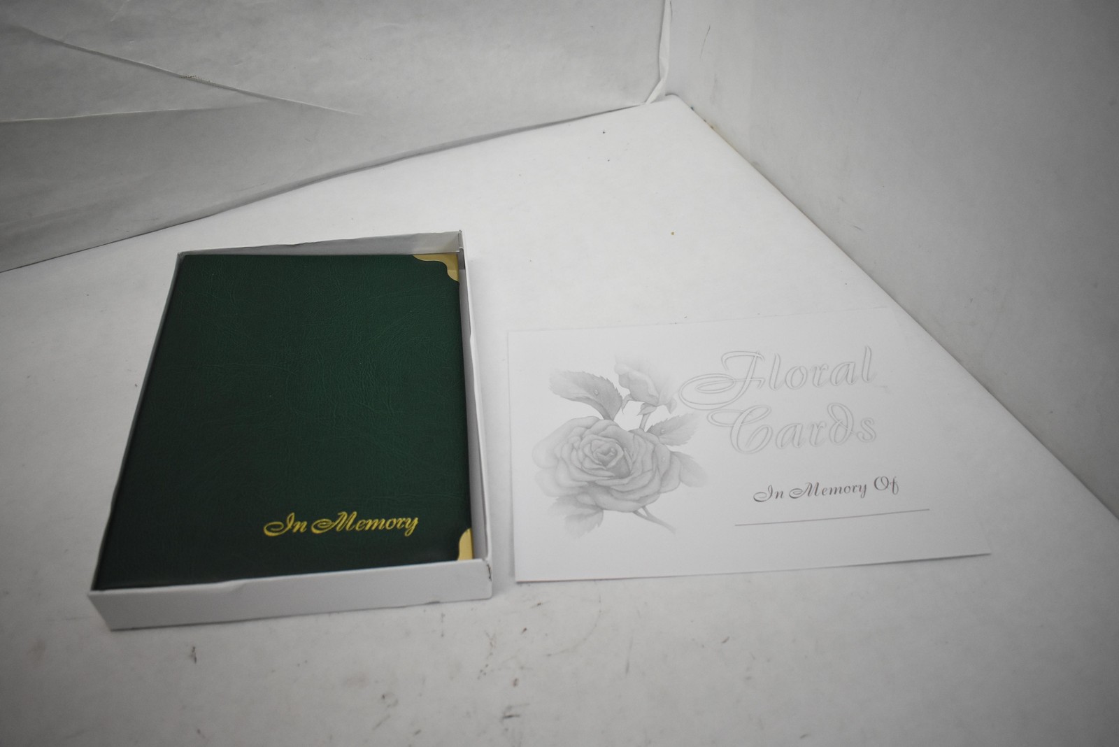 In Memory Book Floral Cards Funeral Guest Registry Album Green Gold Corners 11×9