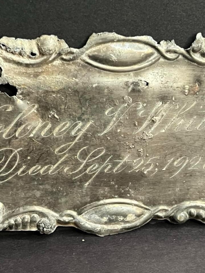 Antique Funeral Casket Plate 1920 Voloney V Whitney Coffin Mortuary