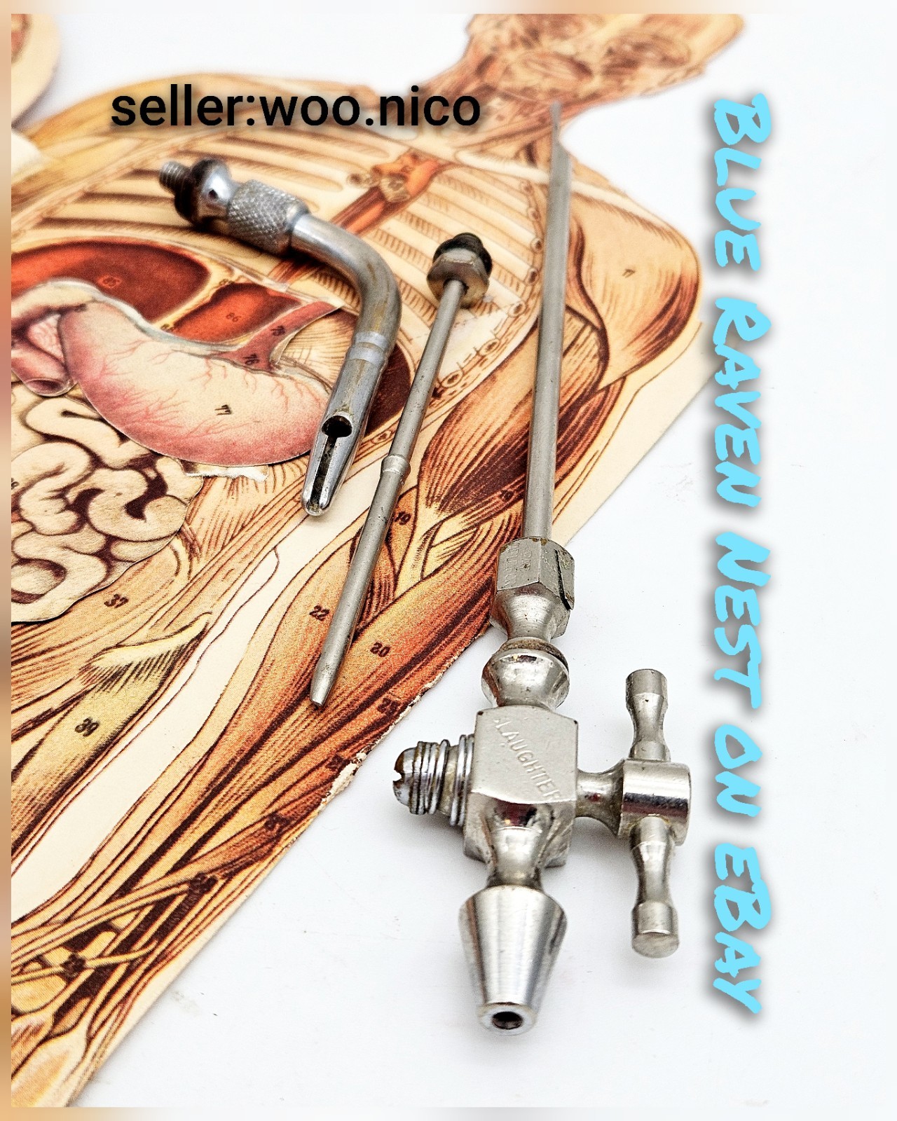 Vintage Embalming Mortuary Death Tool Curved Arterial Cannula Two Mortician