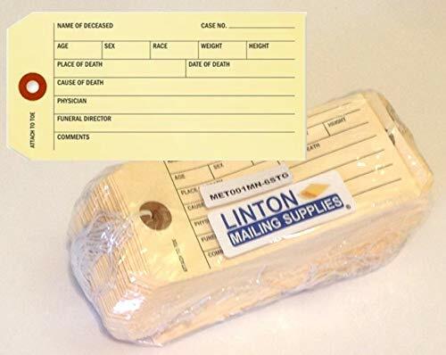 Coroner and Funeral toe identification tag 100 tags to a pack 5.25 x 2.625