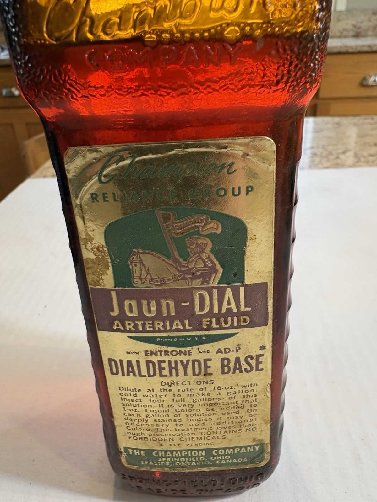 Vintage Jaun-Dial Arterial Embalming Fluid, Sealed bottle, 16 oz.