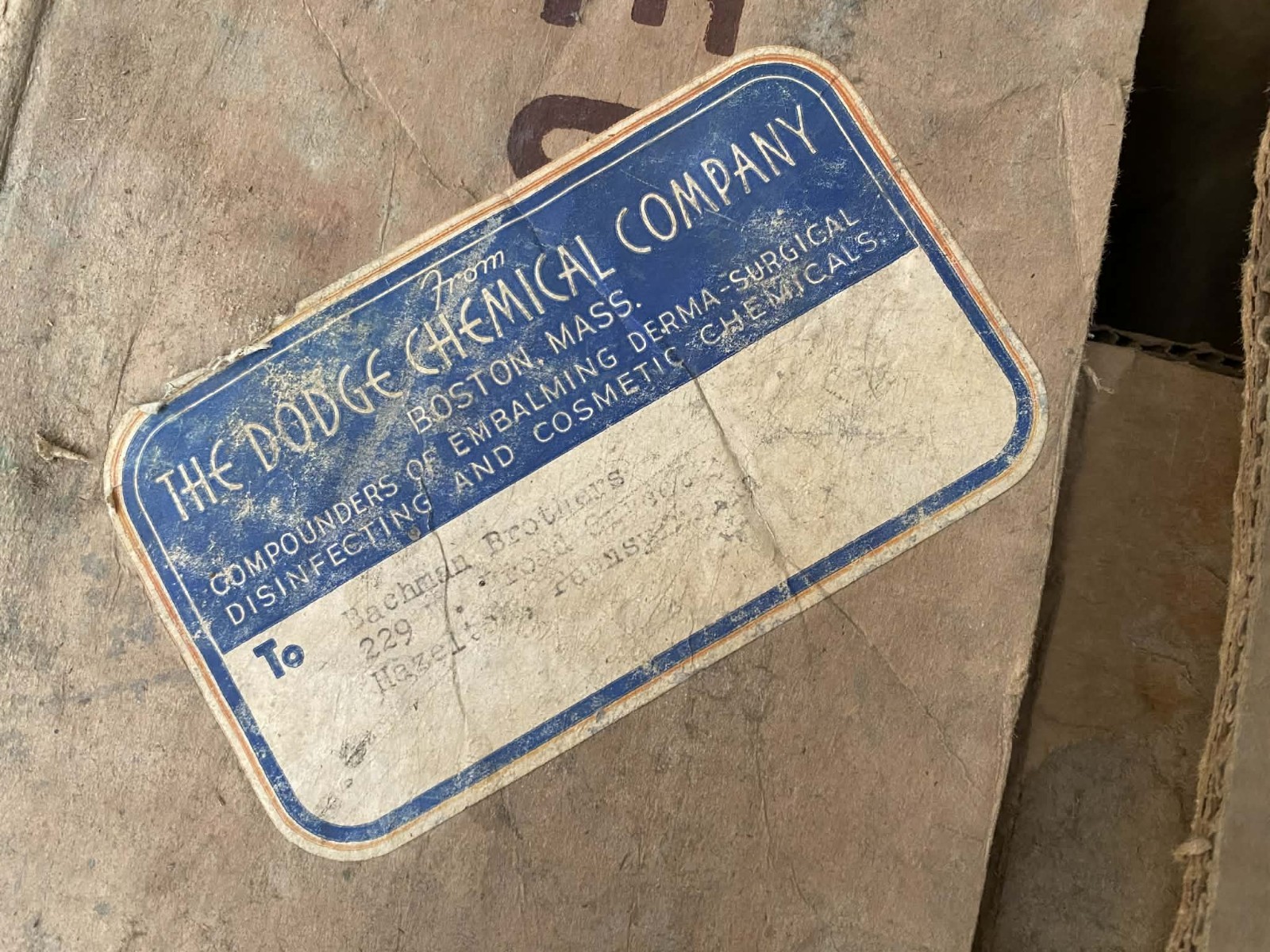 Original 1930s/40s Dodge Chemical Company Embalming Fluid Empty Box