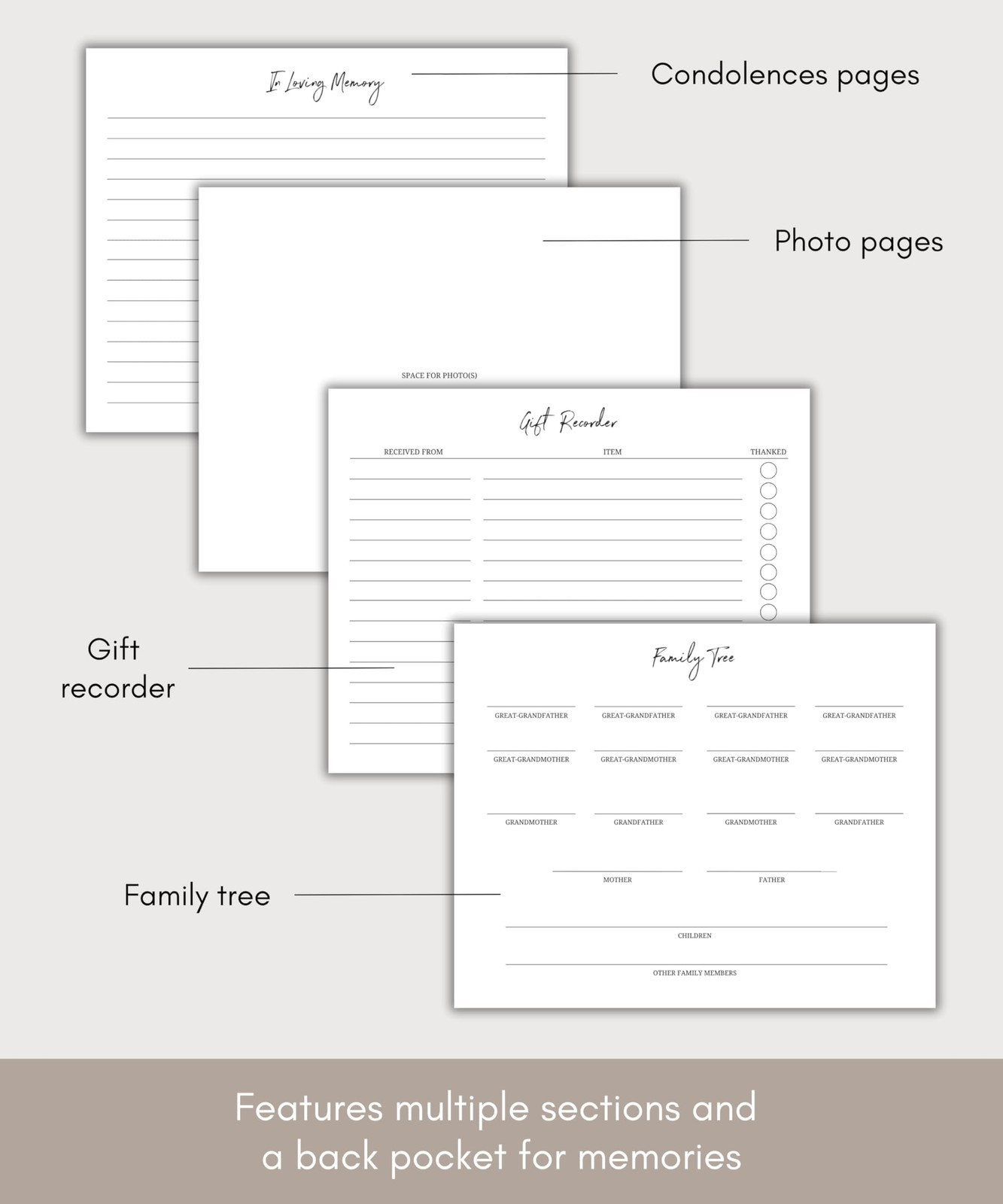 Lamare Funeral Guest Book for Memorial Service – Elegant Celebration of Black
